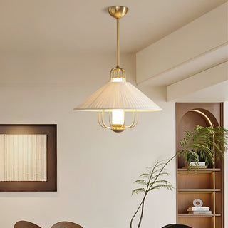 Lustra Suspension en Tissu Doré LED pour Salle à Manger