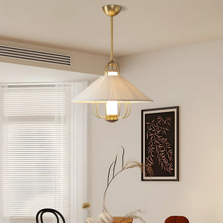 Lustra Suspension en Tissu Doré LED pour Salle à Manger