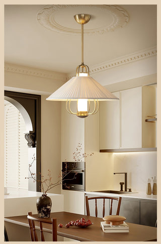 Lustra Suspension en Tissu Doré LED pour Salle à Manger