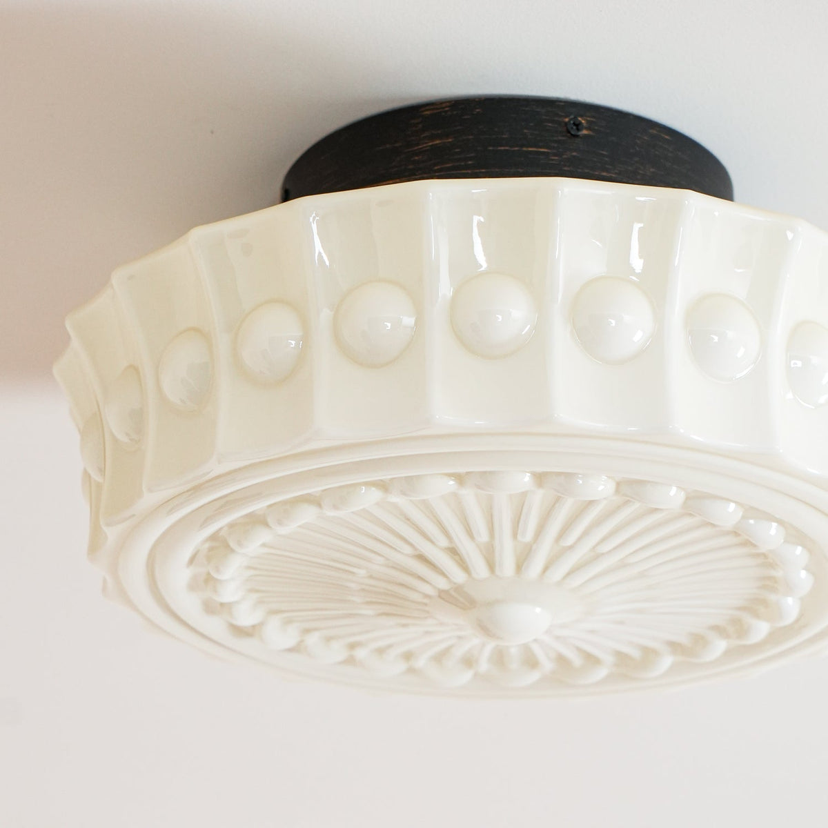 Cedael Plafonnier en Verre Blanc Floral pour Salon