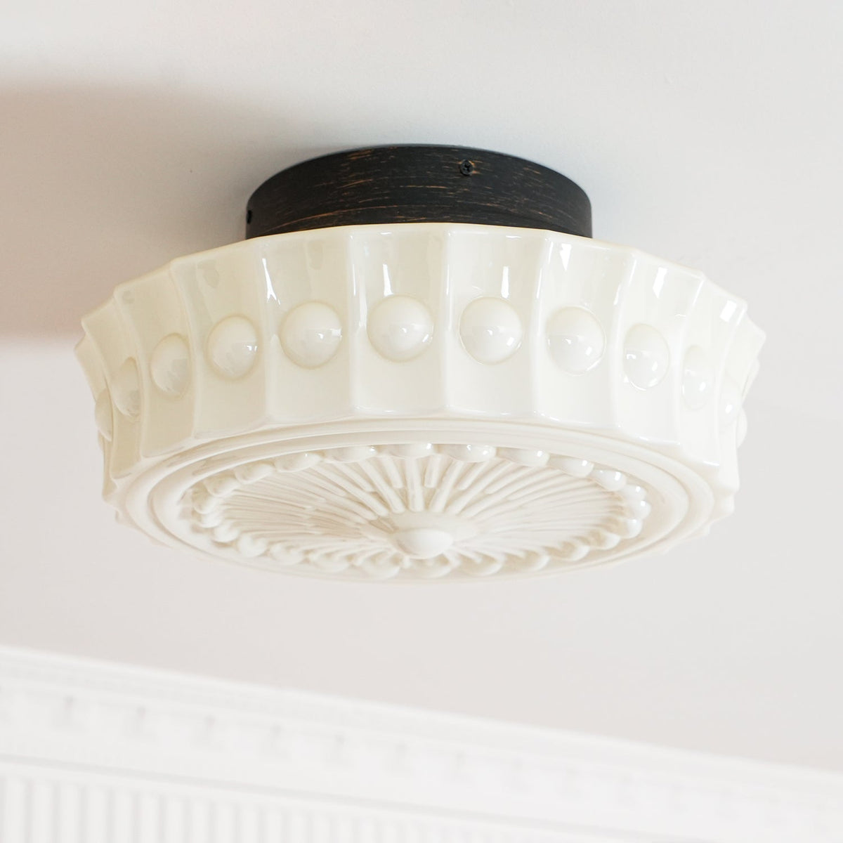 Cedael Plafonnier en Verre Blanc Floral pour Salon