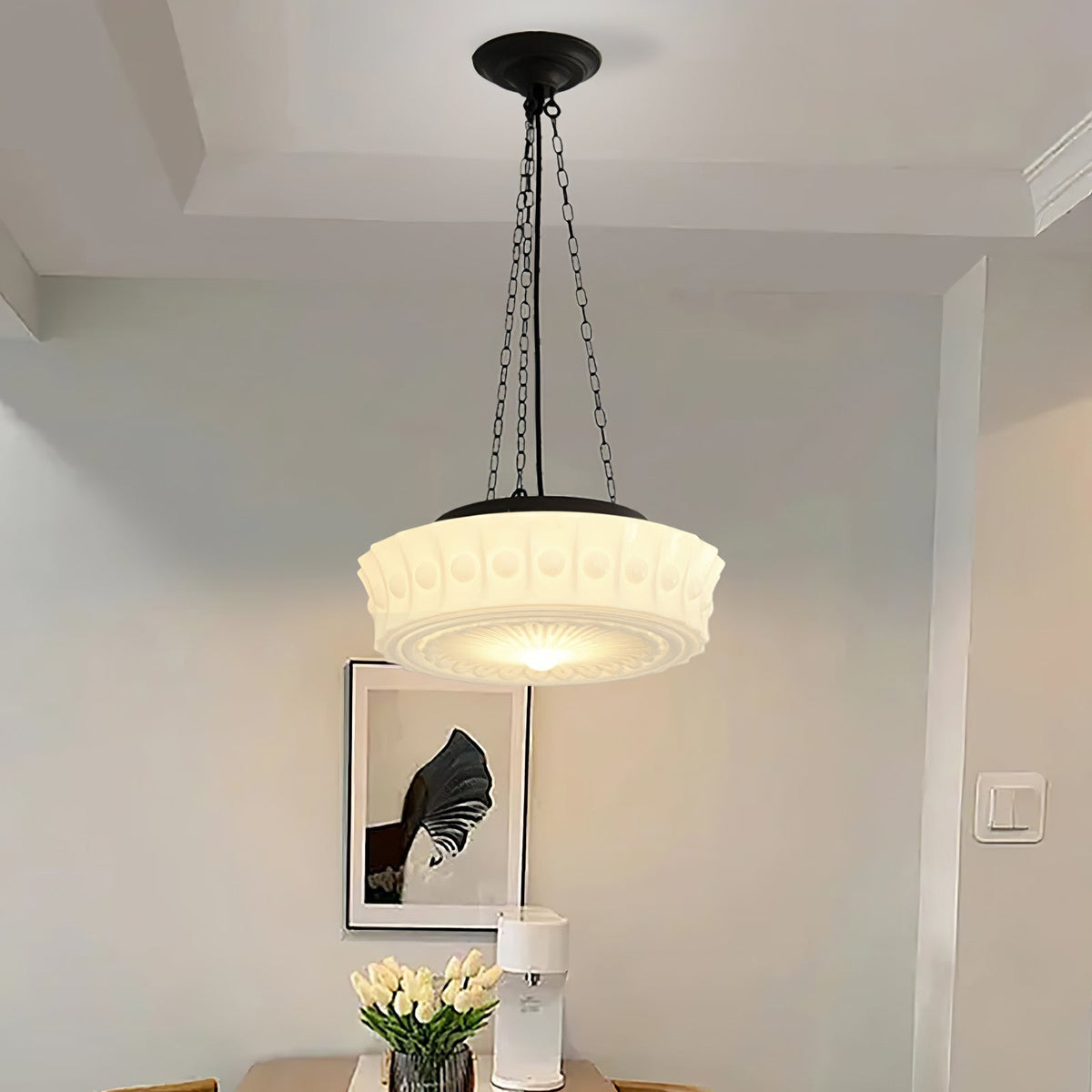 Orlira Suspension en Chaîne Verre Blanc