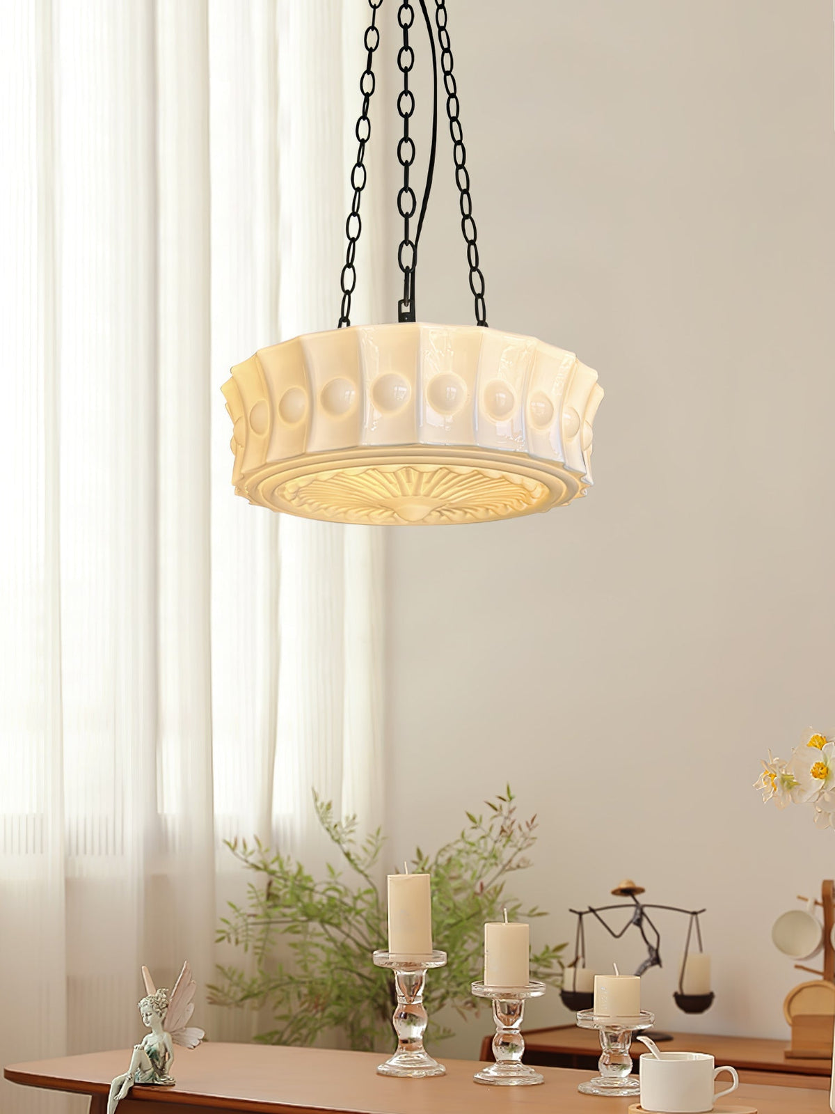 Orlira Suspension en Chaîne Verre Blanc