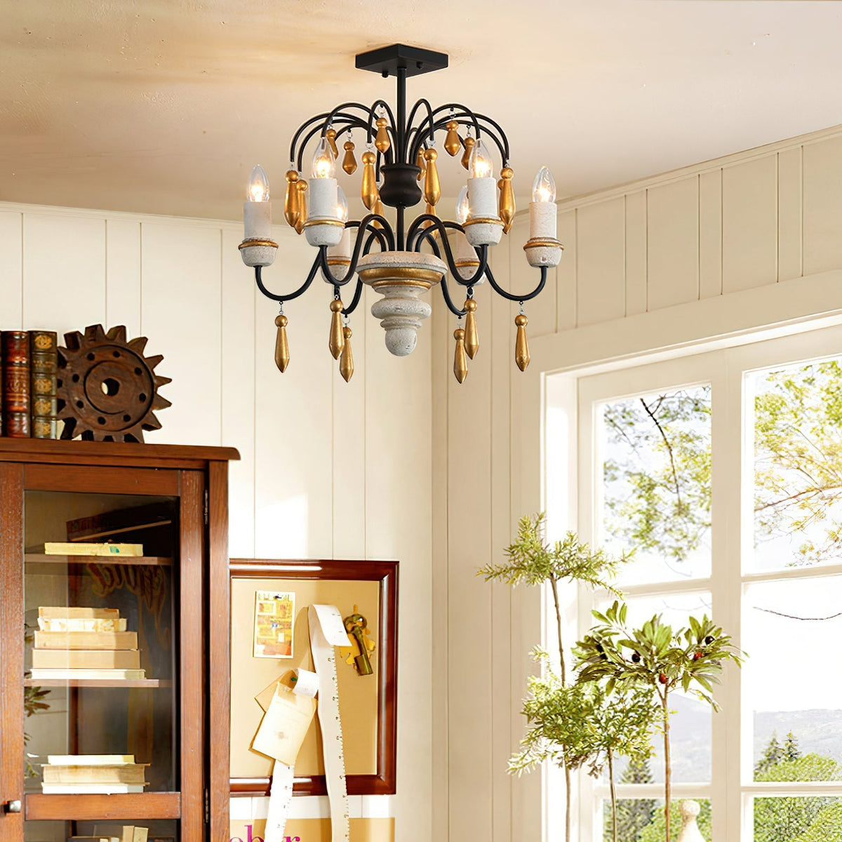Noble Niche Lustre en Bois et Métal Vintage