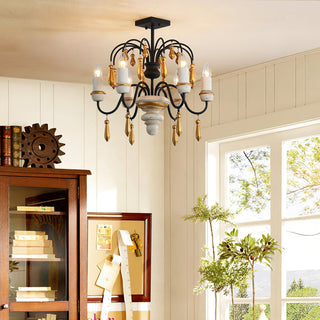 Noble Niche Lustre en Bois et Métal Vintage