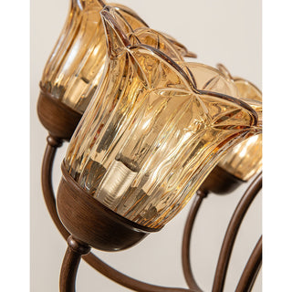 Brume Lustre Vintage Industriel Métal Verre Ambre