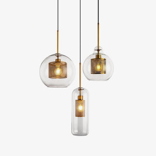 Lustra Lustre Suspendu En Verre Maillage Doré Pour Salle À Manger