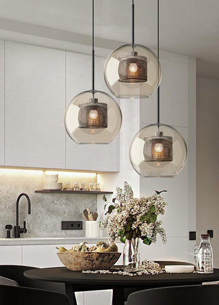 Lustra Lustre Suspendu En Verre Maillage Doré Pour Salle À Manger