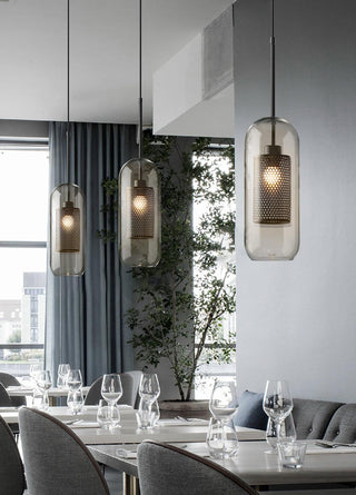 Lustra Lustre Suspendu En Verre Maillage Doré Pour Salle À Manger