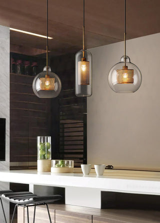 Lustra Lustre Suspendu En Verre Maillage Doré Pour Salle À Manger