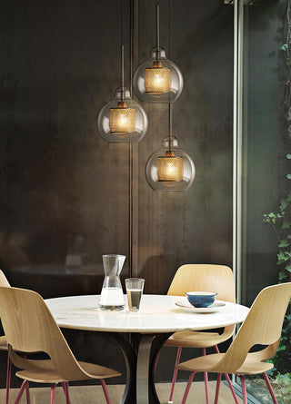 Lustra Lustre Suspendu En Verre Maillage Doré Pour Salle À Manger