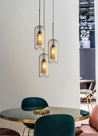 Lustra Lustre Suspendu En Verre Maillage Doré Pour Salle À Manger