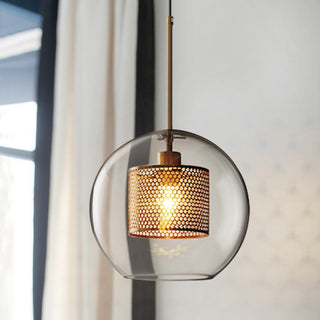 Lustra Lustre Suspendu En Verre Maillage Doré Pour Salle À Manger