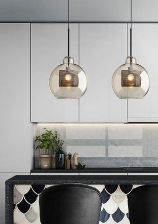 Lustra Lustre Suspendu En Verre Maillage Doré Pour Salle À Manger