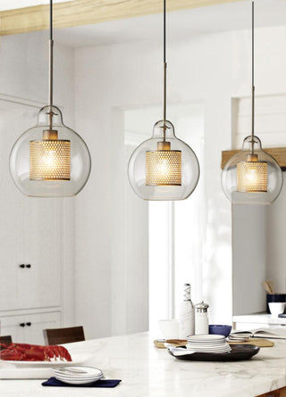 Lustra Lustre Suspendu En Verre Maillage Doré Pour Salle À Manger