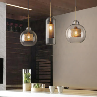 Lustra Lustre Suspendu En Verre Maillage Doré Pour Salle À Manger