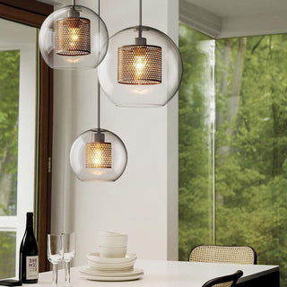 Lustra Lustre Suspendu En Verre Maillage Doré Pour Salle À Manger