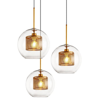 Lustra Lustre Suspendu En Verre Maillage Doré Pour Salle À Manger