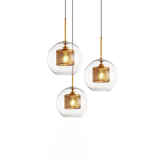 Lustra Lustre Suspendu En Verre Maillage Doré Pour Salle À Manger
