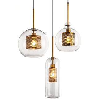 Lustra Lustre Suspendu En Verre Maillage Doré Pour Salle À Manger