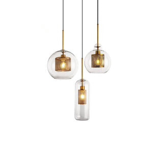 Lustra Lustre Suspendu En Verre Maillage Doré Pour Salle À Manger