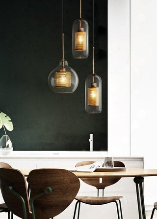 Lustra Lustre Suspendu En Verre Maillage Doré Pour Salle À Manger