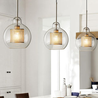 Lustra Lustre Suspendu En Verre Maillage Doré Pour Salle À Manger