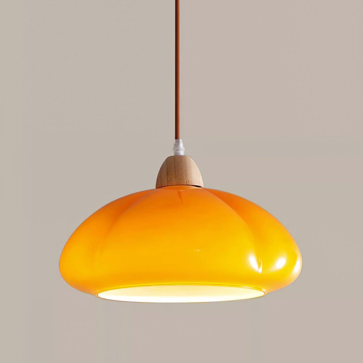 Pendant Lamp Rounded Glass Shade Wood Accent Playful Modern Touch-Neutral Decor