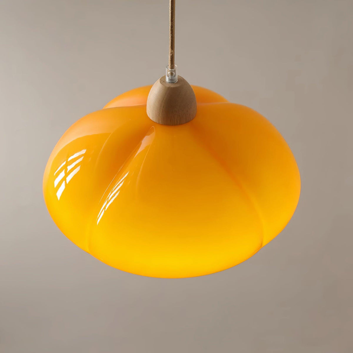 Pendant Lamp Rounded Glass Shade Wood Accent Playful Modern Touch-Neutral Decor