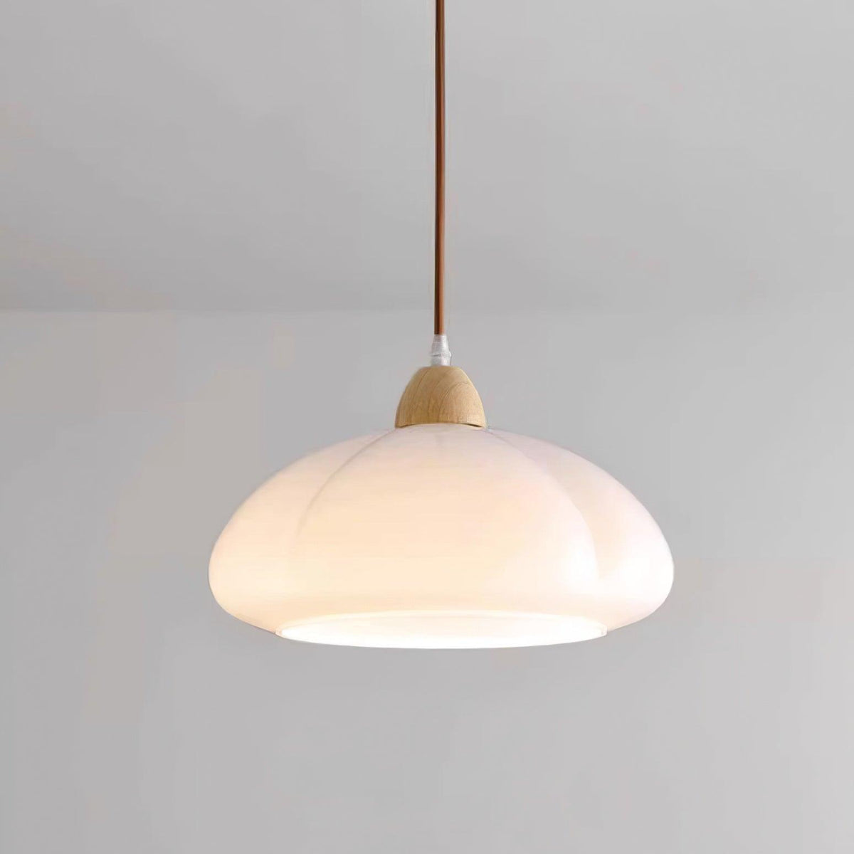 Pendant Lamp Rounded Glass Shade Wood Accent Playful Modern Touch-Neutral Decor