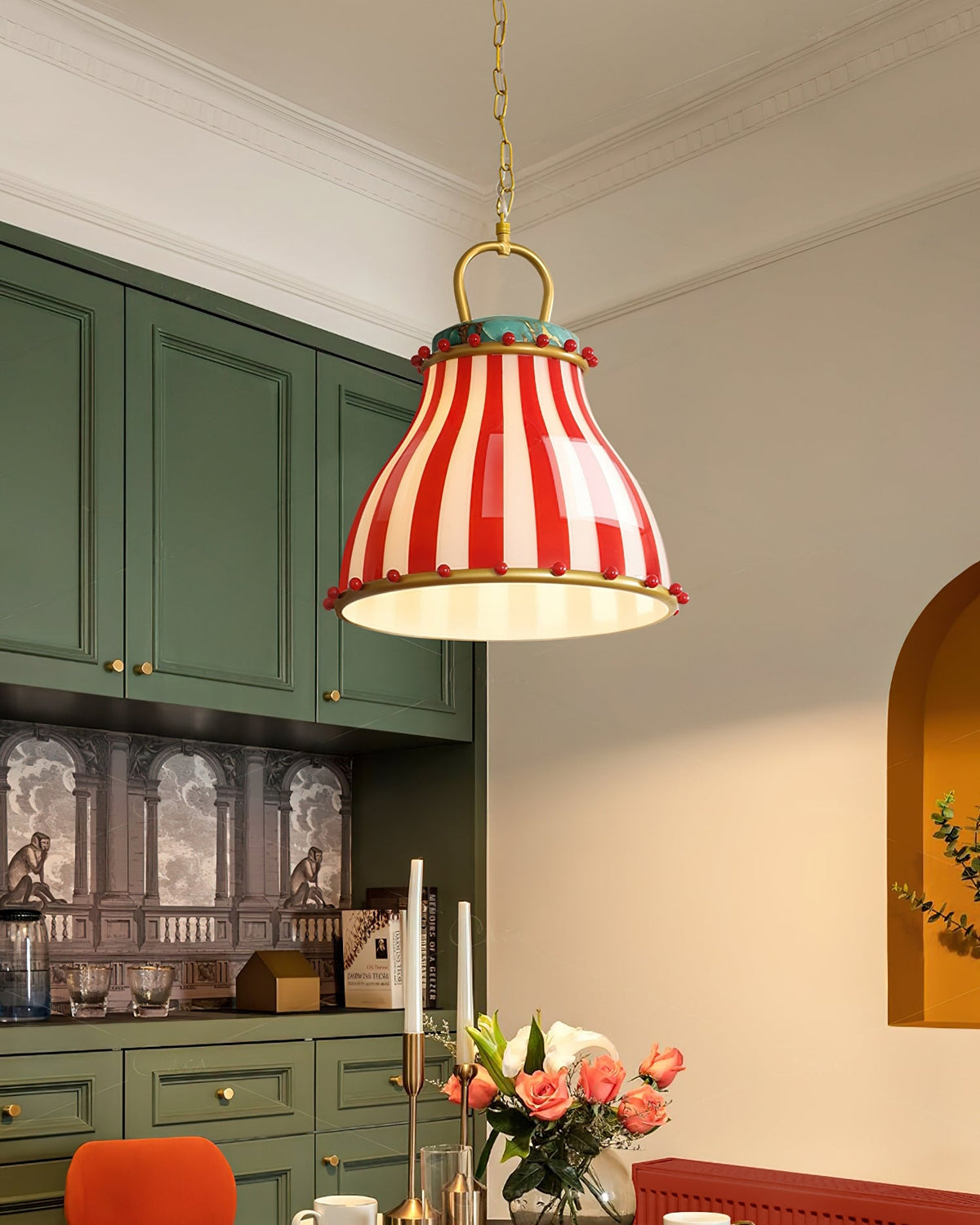 Red and white stripes Glass Pendant Lamp-Neutral Decor