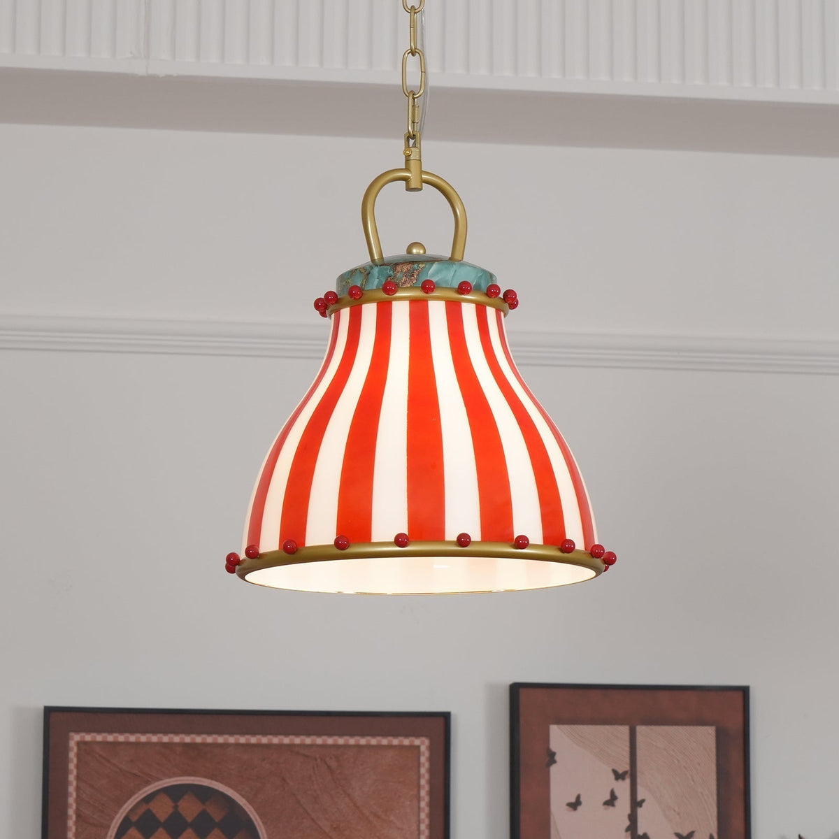 Red and white stripes Glass Pendant Lamp-Neutral Decor