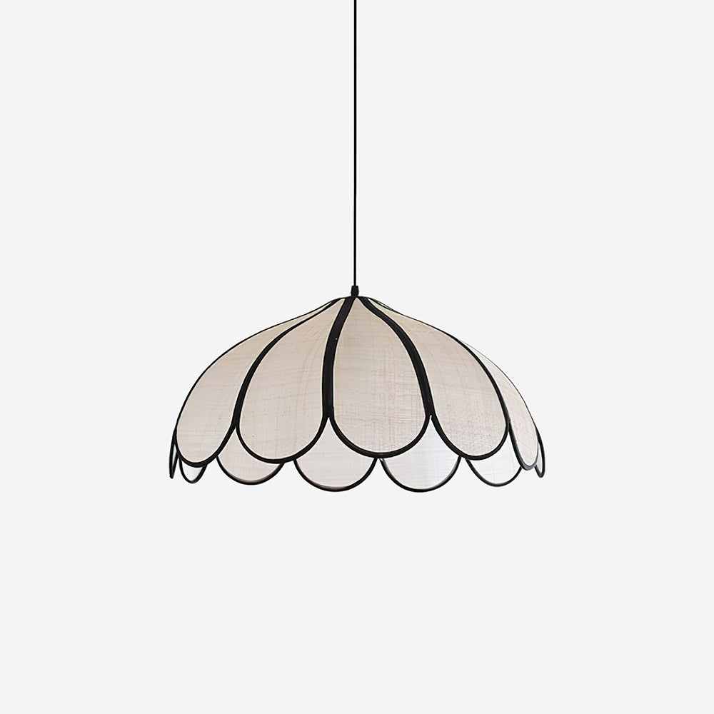 Pendant Lamp Scalloped Plant Fiber Shade Metal Frame Minimalist-Neutral Decor