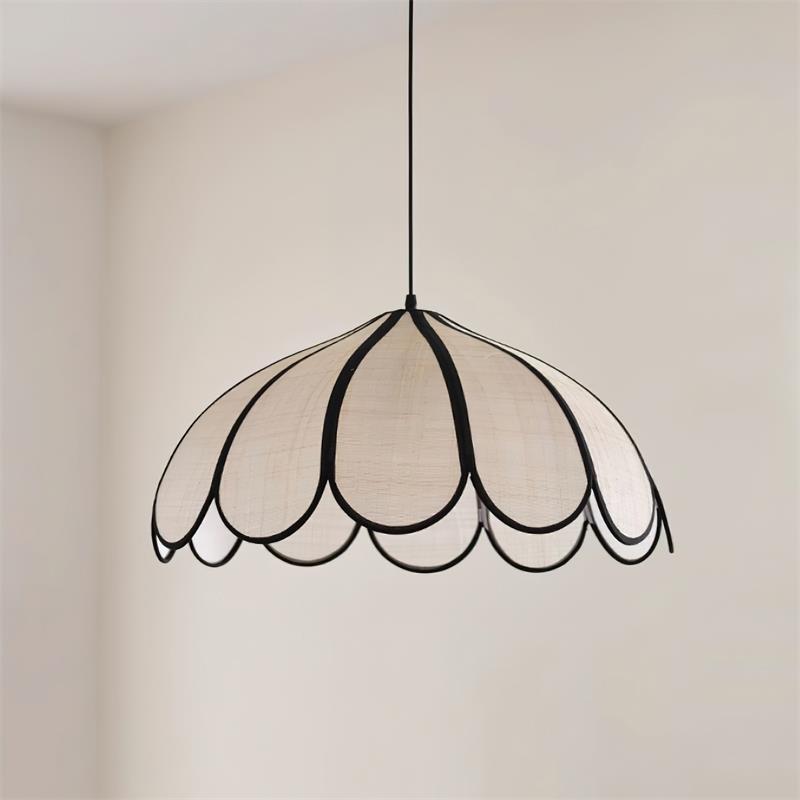 Pendant Lamp Scalloped Plant Fiber Shade Metal Frame Minimalist-Neutral Decor