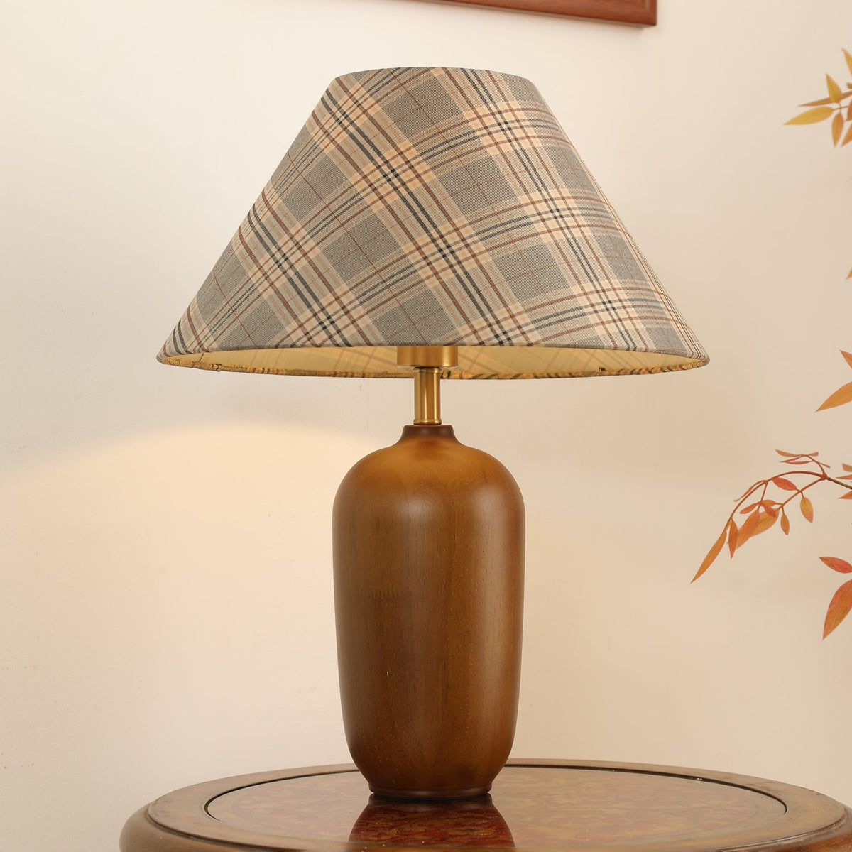 Sienna Lampe de Table en Bois Et Tissu Classique