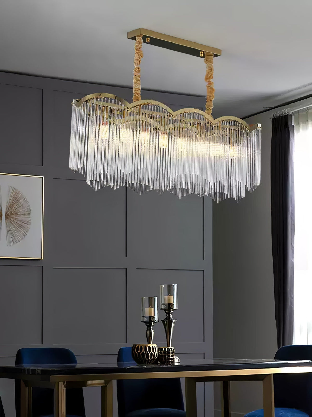Alvaine Lustre Verre Tige Vague Forme