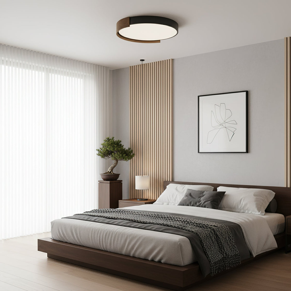 Claxy ceiling light in a bedroom setting.