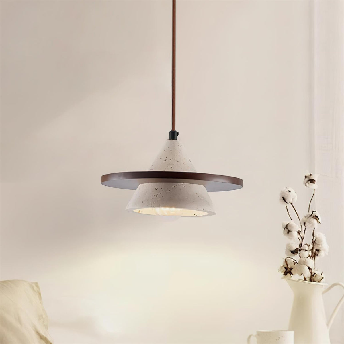 Ritta Pendant Light Wooen Disc Travertine-Neutral Decor