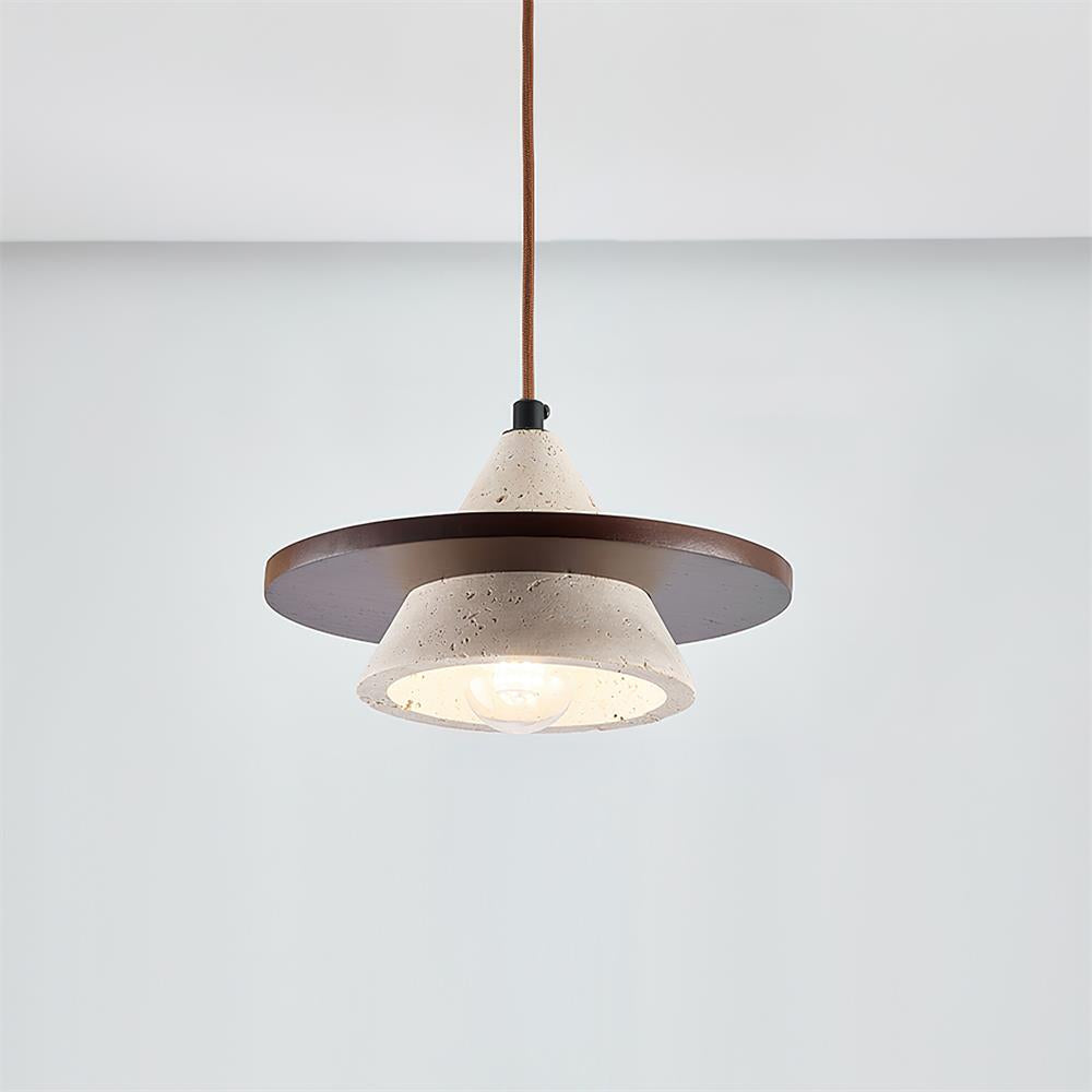 Ritta Pendant Light Wooen Disc Travertine-Neutral Decor