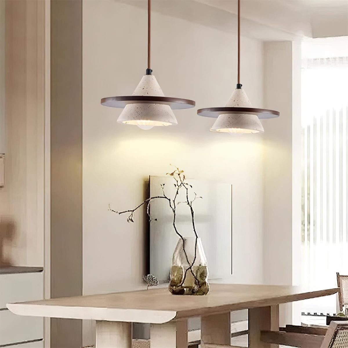 Ritta Pendant Light Wooen Disc Travertine-Neutral Decor