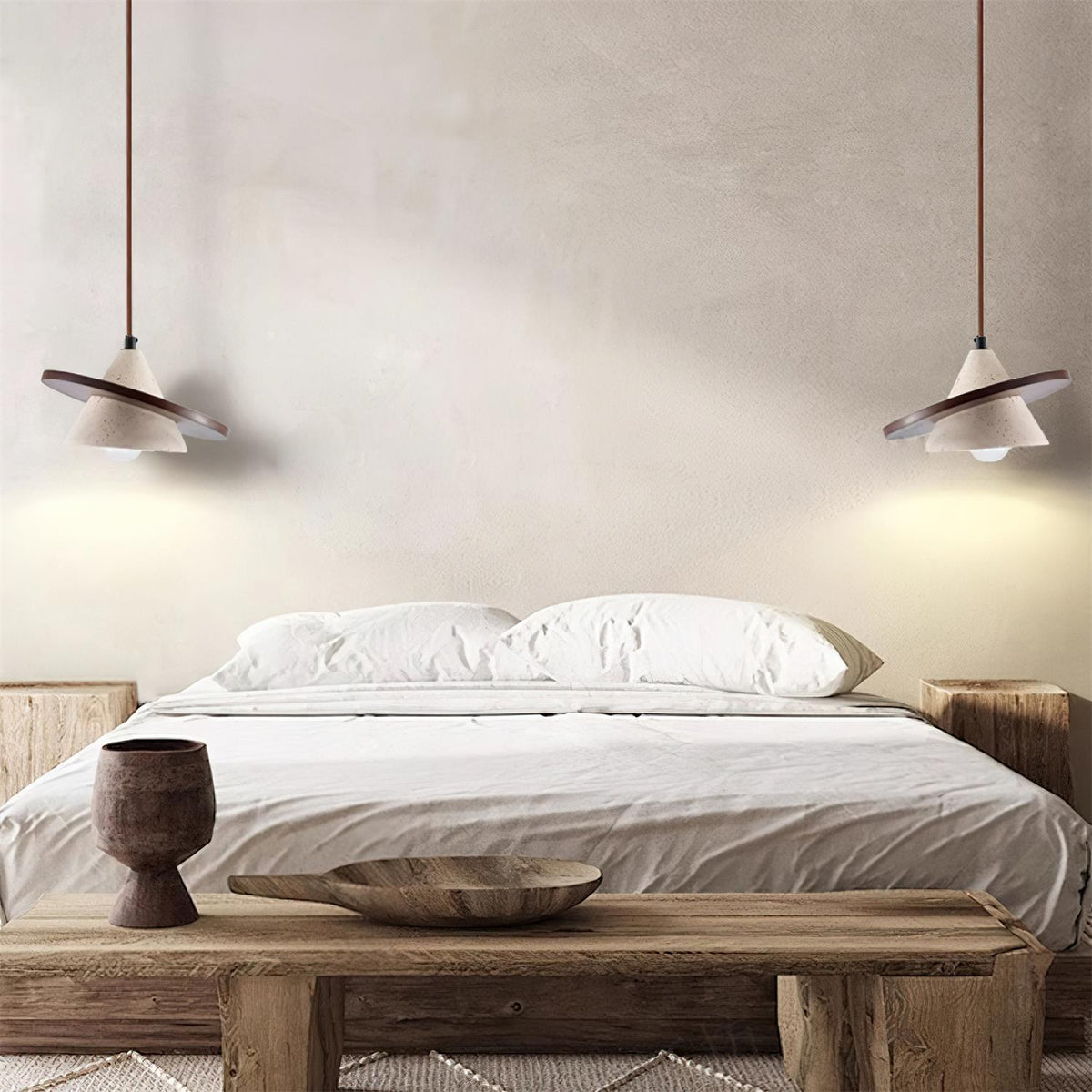 Ritta Pendant Light Wooen Disc Travertine-Neutral Decor