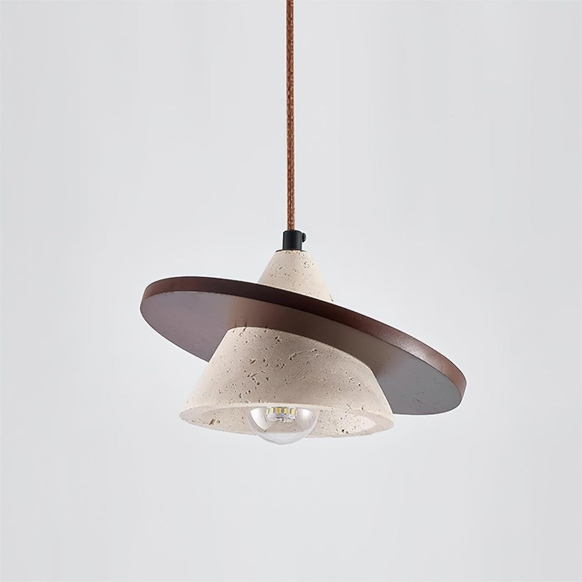 Ritta Pendant Light Wooen Disc Travertine-Neutral Decor