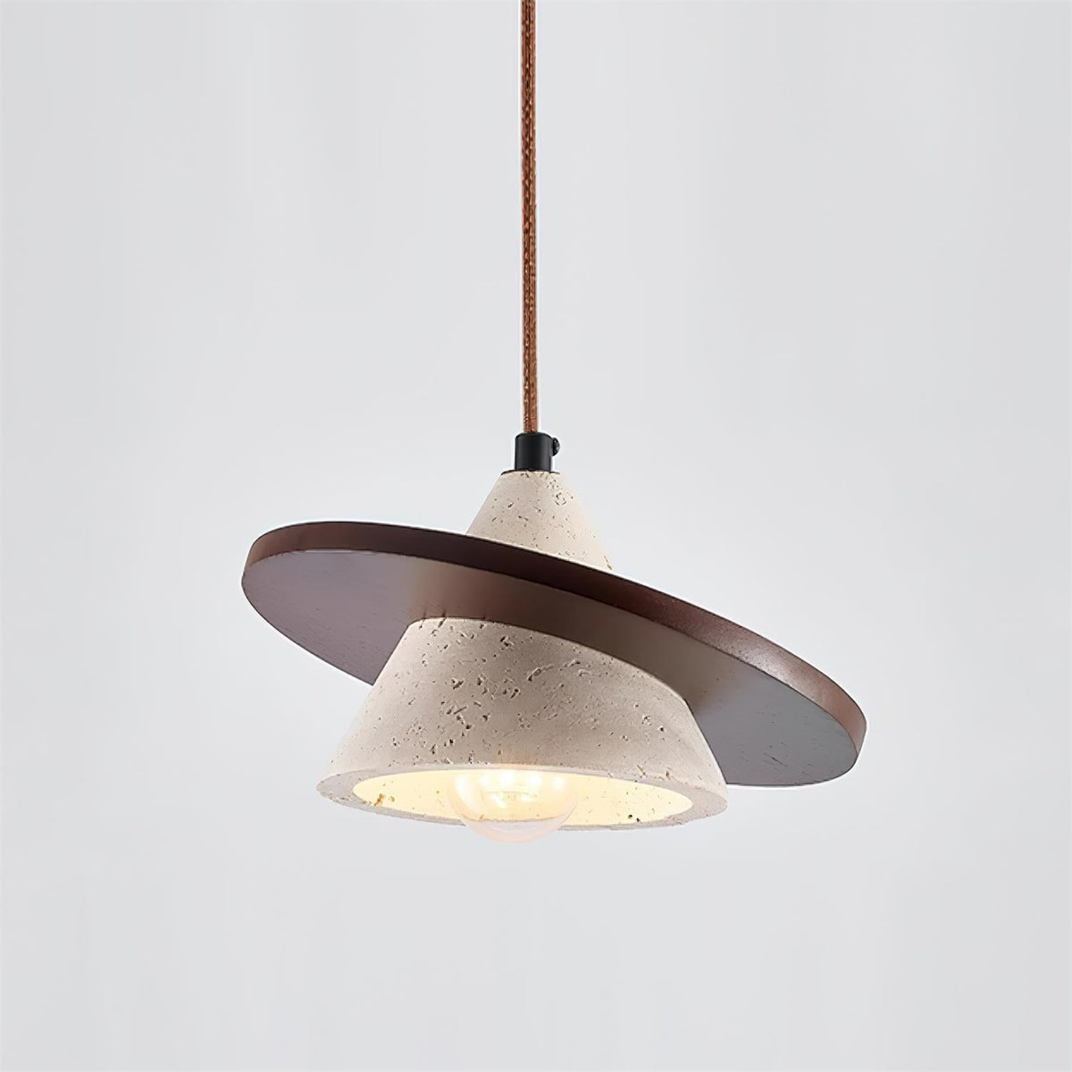 Ritta Pendant Light Wooen Disc Travertine-Neutral Decor