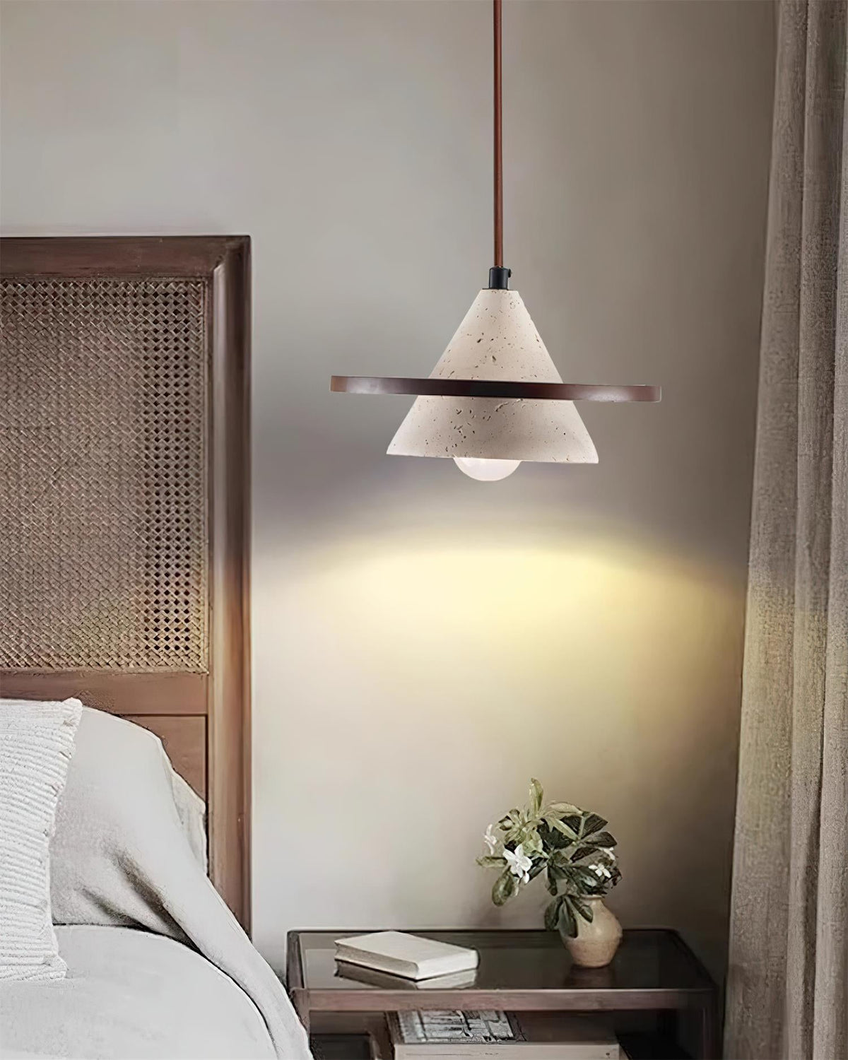 Ritta Pendant Light Wooen Disc Travertine-Neutral Decor