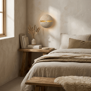 Cleft Travertine Globe Wall Sconce-Neutral Decor