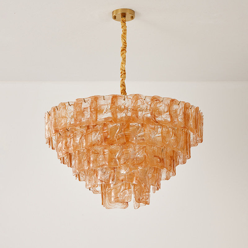 The Clementine tiered glass chandelier displayed in a grand entryway.