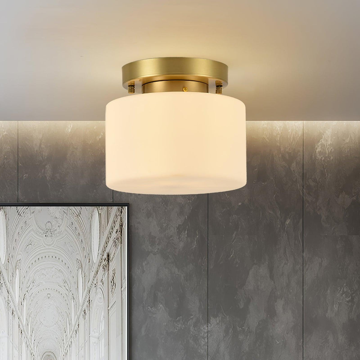 Orenoria Plafonnier Flush Art Nordique Laiton Verre