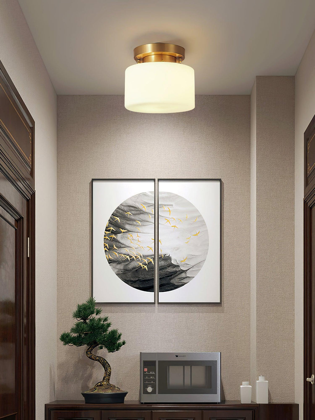 Orenoria Plafonnier Flush Art Nordique Laiton Verre