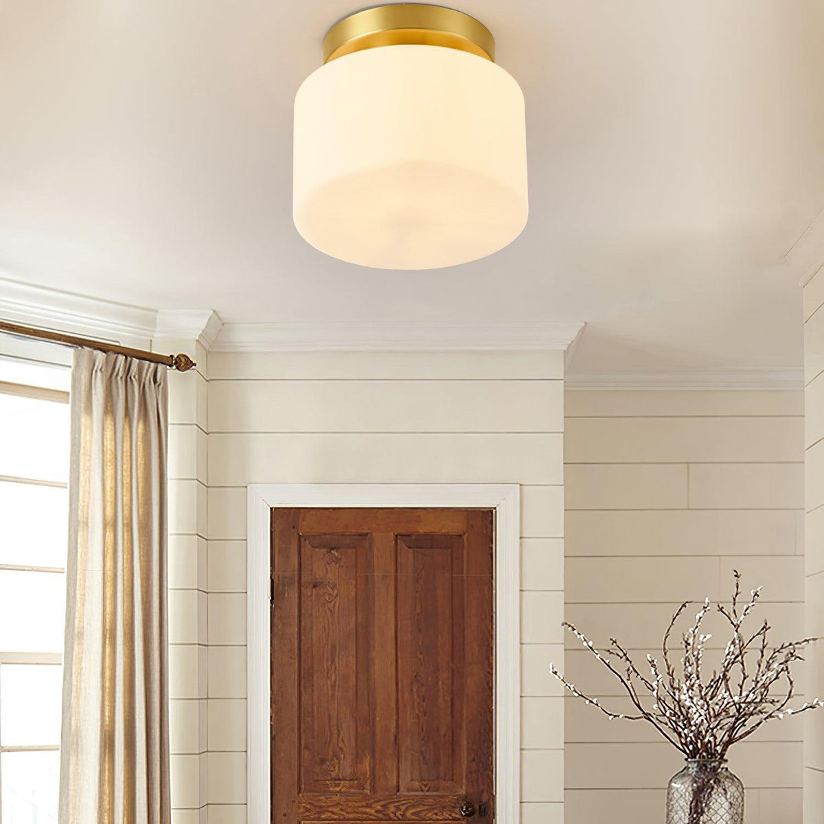 Orenoria Plafonnier Flush Art Nordique Laiton Verre