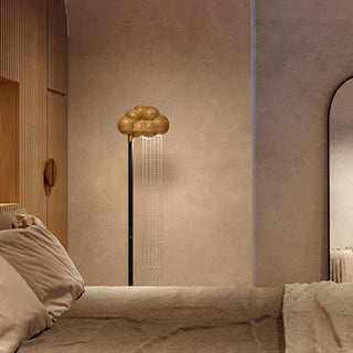 Orinyra Lampadaire en Métal Bronze à Rosace Nuageuse avec Détails Perles
